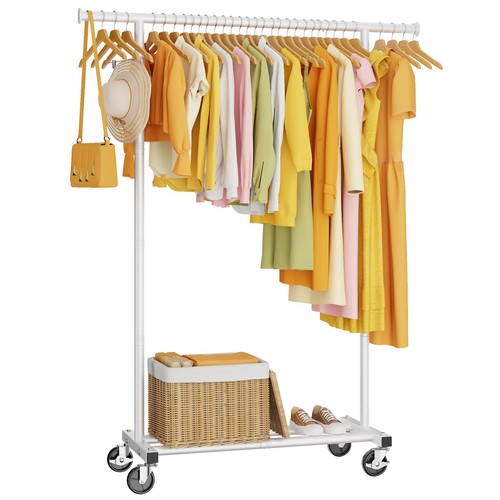 White rolling clothes rack - clothes,